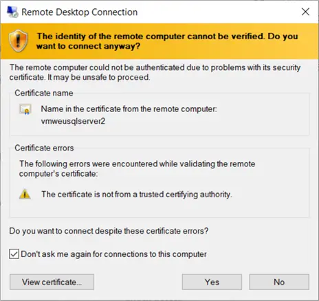 certificate warning