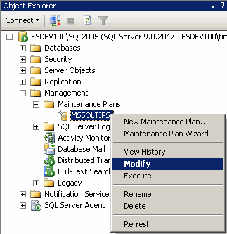 Modifying an existing Maintenance Plan