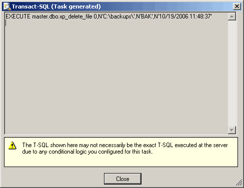 T-SQL statement for the Maintenance Cleanup Task