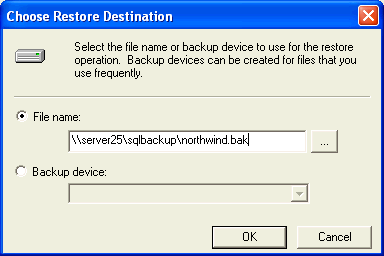 choose restore destination