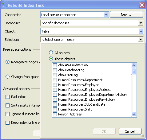 Selectively rebuild indexes with SQL Server maintenance plans
