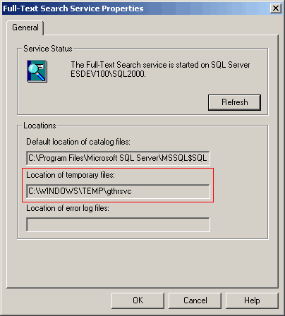 Location of temporary folder for Full-Text Search