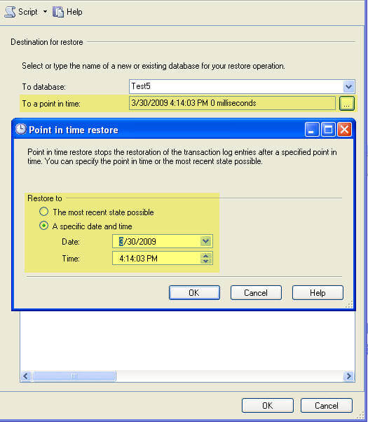 SQL Server point in time restore - RESTORE … WITH STOPAT