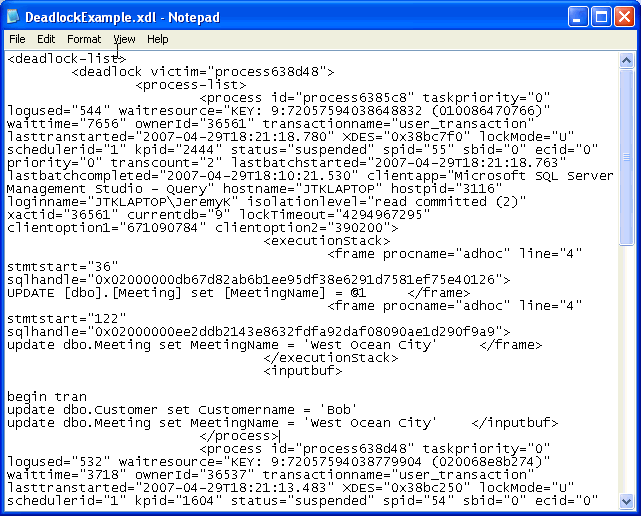 SQLServer2005 Profiler XMLDeadlock