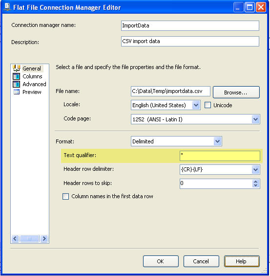 ssis text qualifier