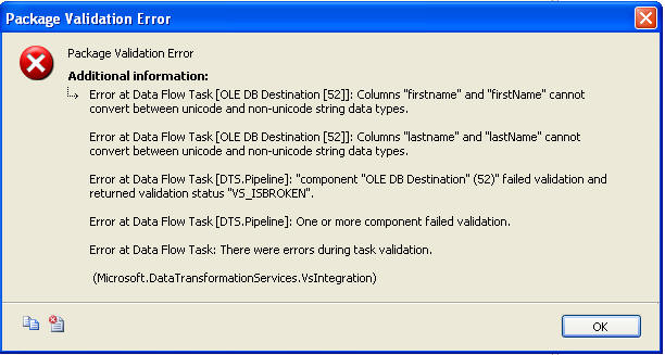 package validation error
