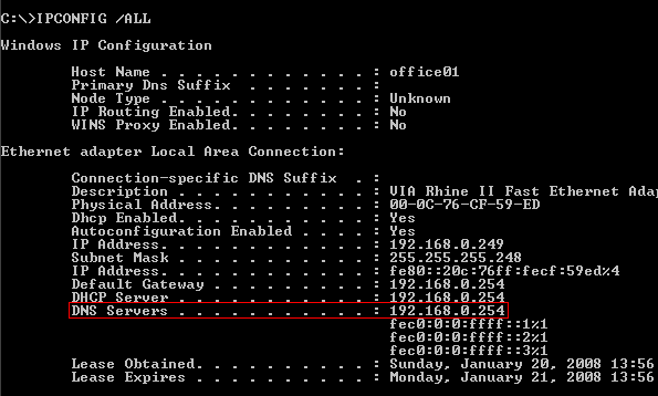 IPCONFIG information