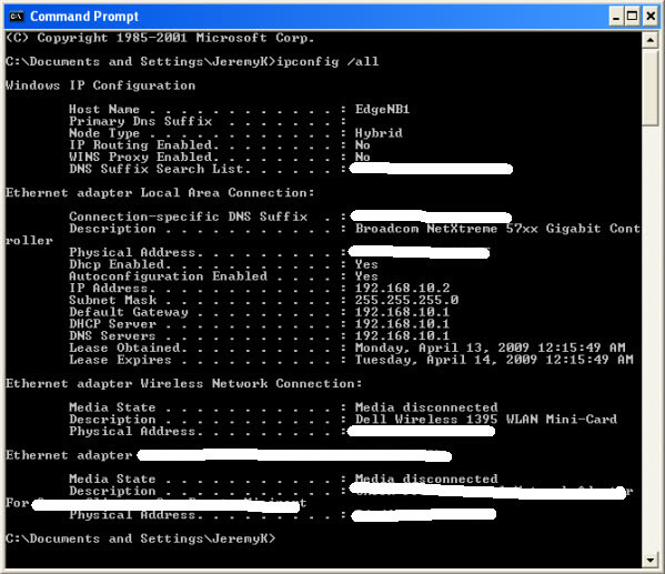 Ipconfig all