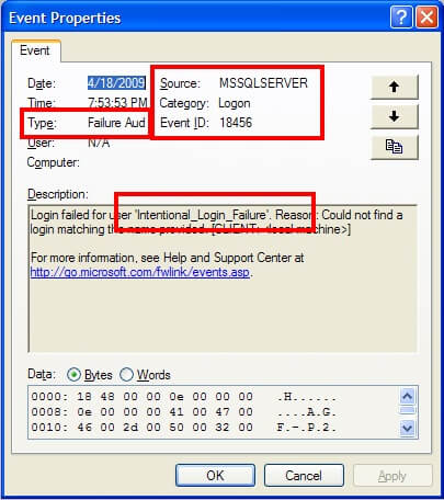 Event - SQL Server Failed Login