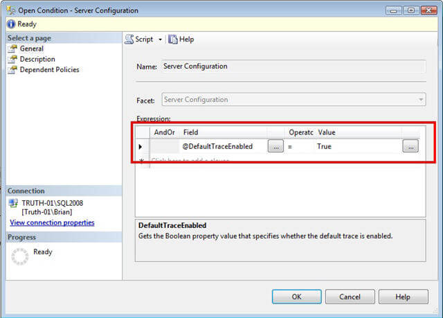 Policy Management Condition - Enforcing Default Trace