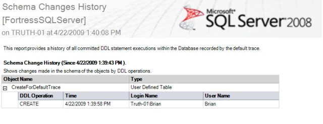 Schema Changes History report example