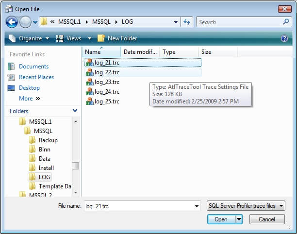 Selecting the first trace file