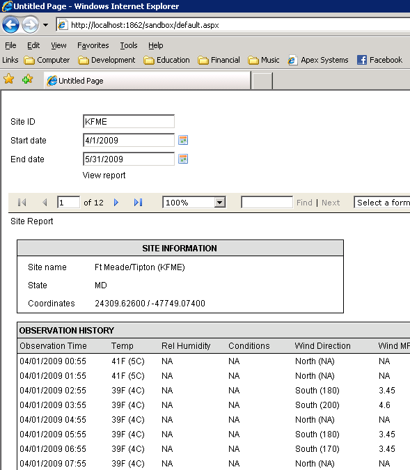 The report generated after applying the report parameters