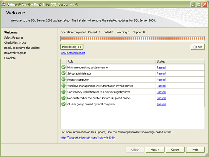 uninstall service pack
