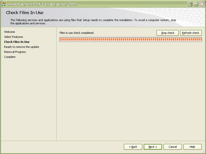 uninstall service pack