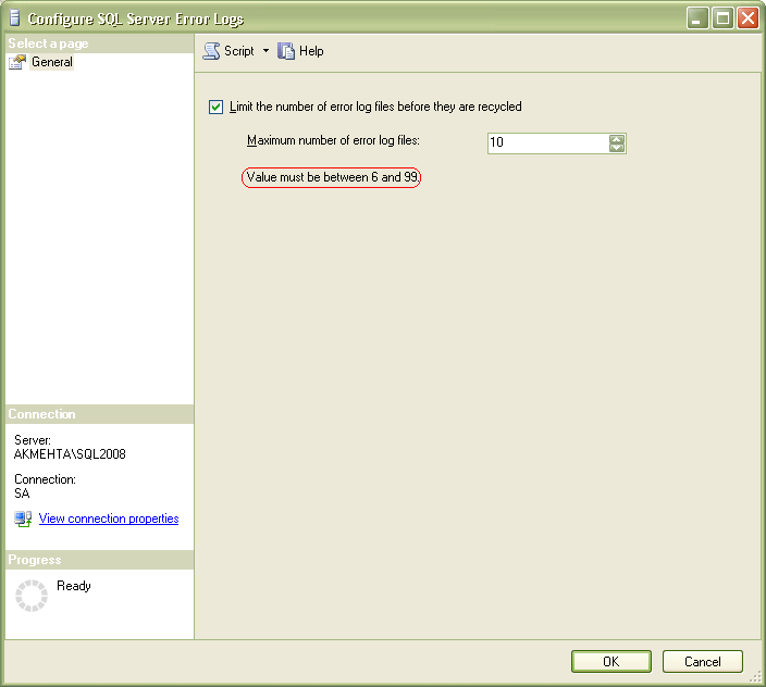 configure sql server error logs