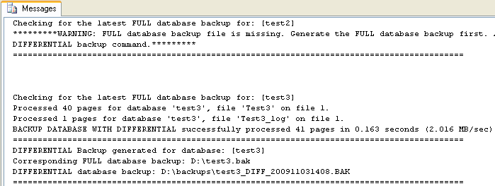 full backup output report