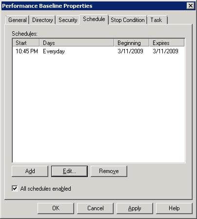 You can define a schedule for the Data Collector Set from its properties