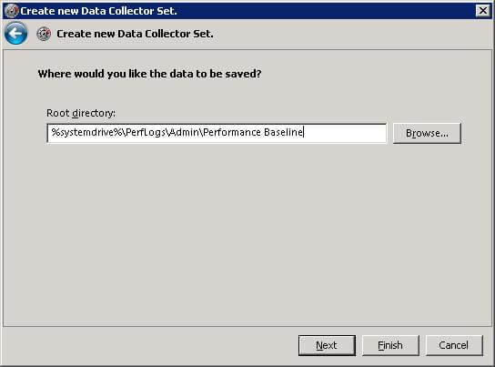 Choosing the location for the Data Collector Set log 