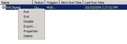 The RAC Agent can be enabled / disabled from the Windows Task Scheduler