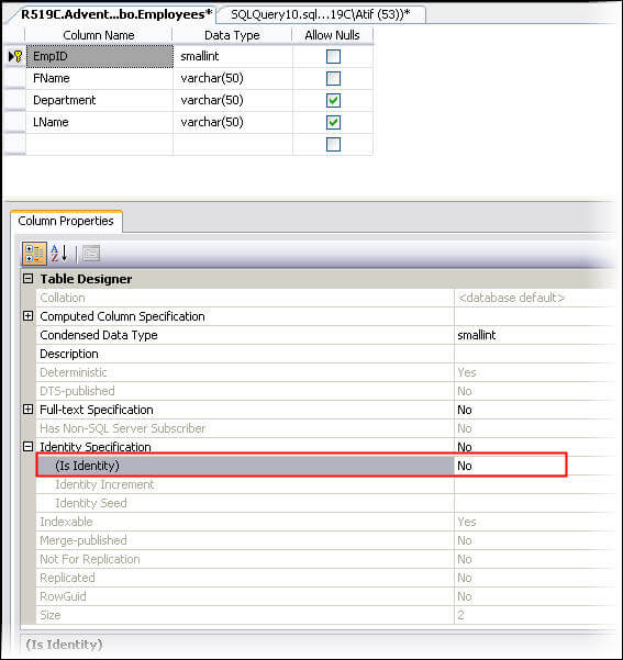 Remove IDENTITY property of column through SSMS