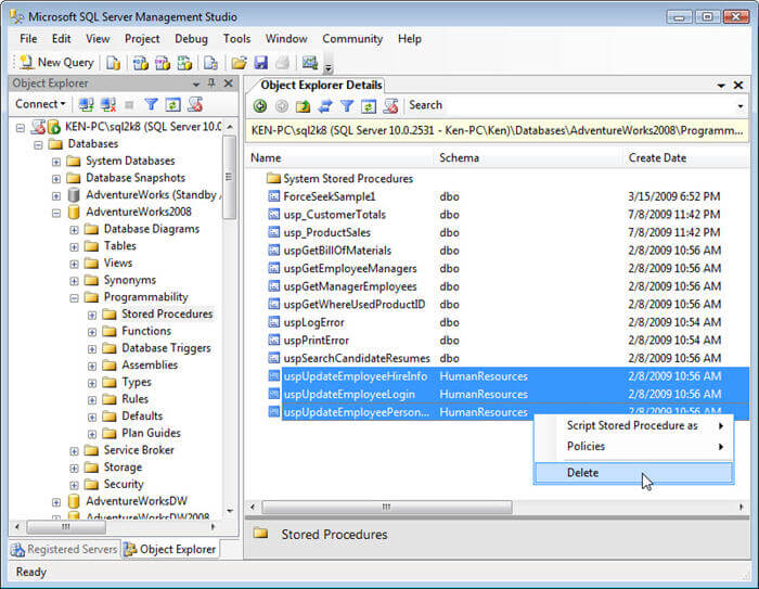 object explorer details