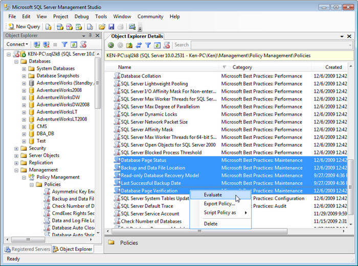 object explorer details