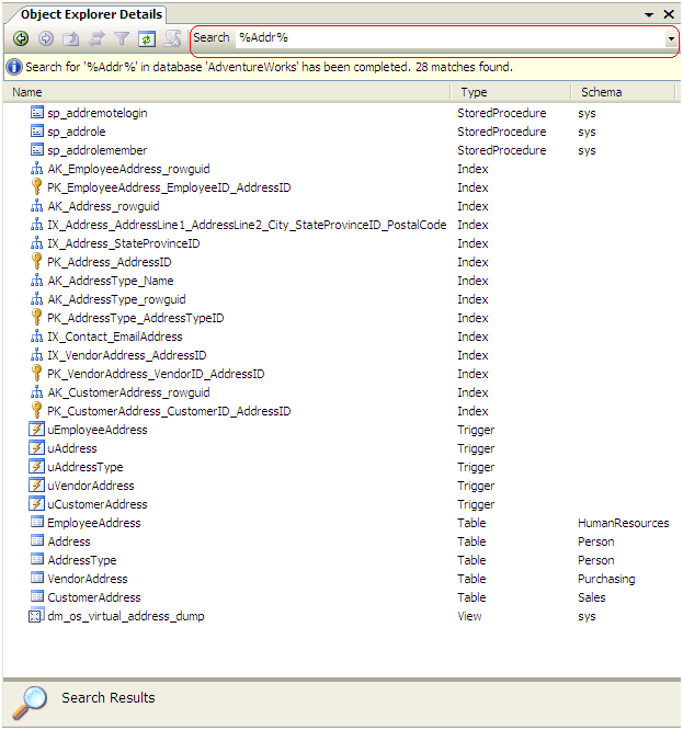 object explorer details