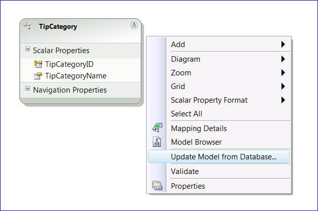 note that the InsertTipCategory stored procedure selects the identity value that was assigned to the newly inserted TipCategory row