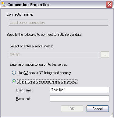 A connection properties dialogue will appear