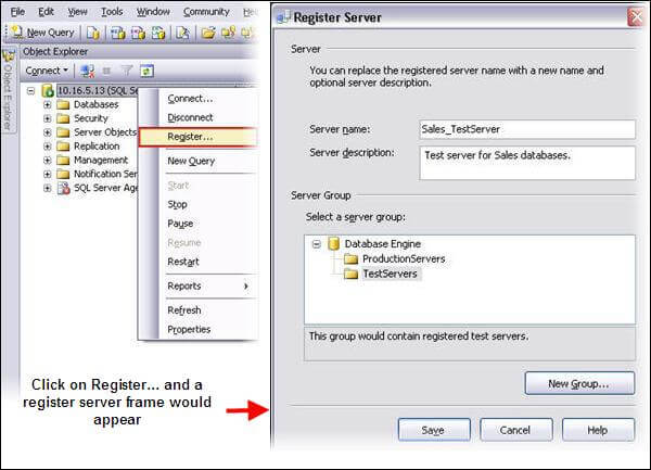 register the connected instance of Sales_TestServer