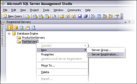 click on appropriate server group and select "New" and then "Server Registration"