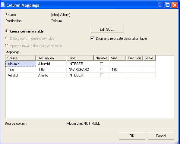 select a row then click the Edit Mappings button to display the Column Mappings dialog 