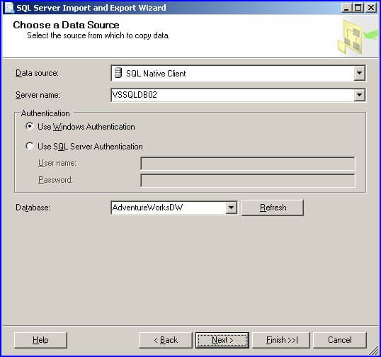 xport wizard data source