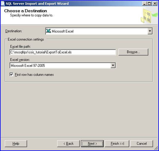 xport wizard destination