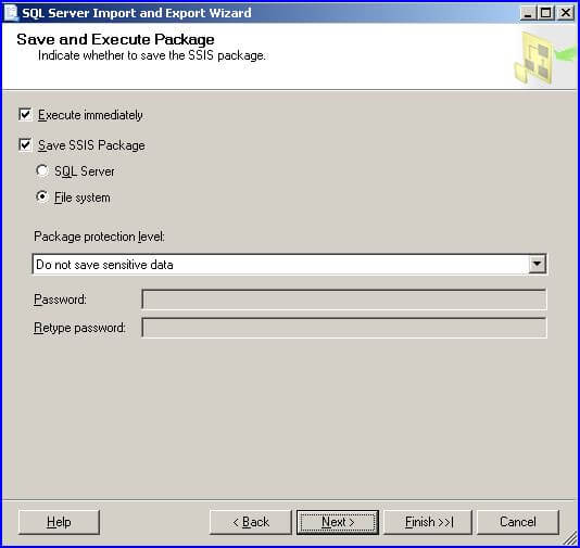 xport wizard save and execute