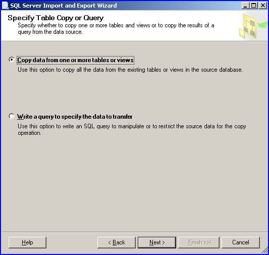 xport wizard specify tables