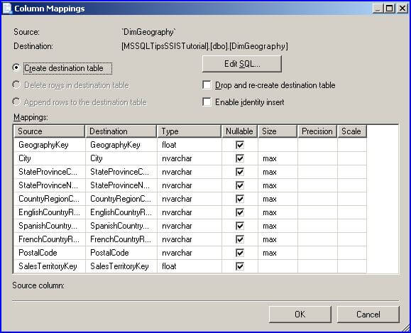 mport wizard column mappings