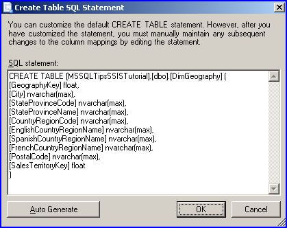 mport wizard create table sql