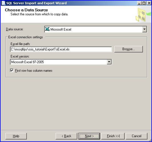 mport wizard data source