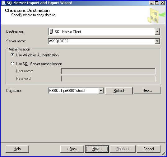mport wizard destination
