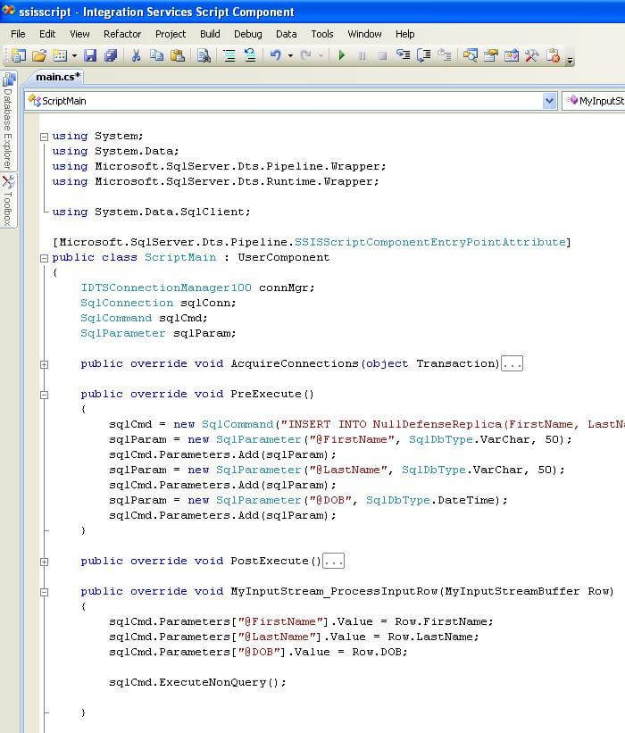  configure this script transform to insert records into our NULLDefenseReplica table