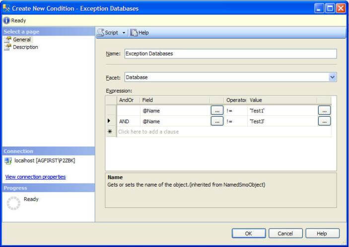  using the Database facet, we'll specify the names of the databases we want to exclude