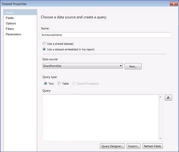 create a Dataset based on the Data Source