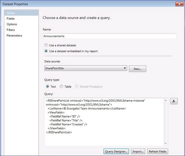 you will be returned to the Dataset Properties dialog 