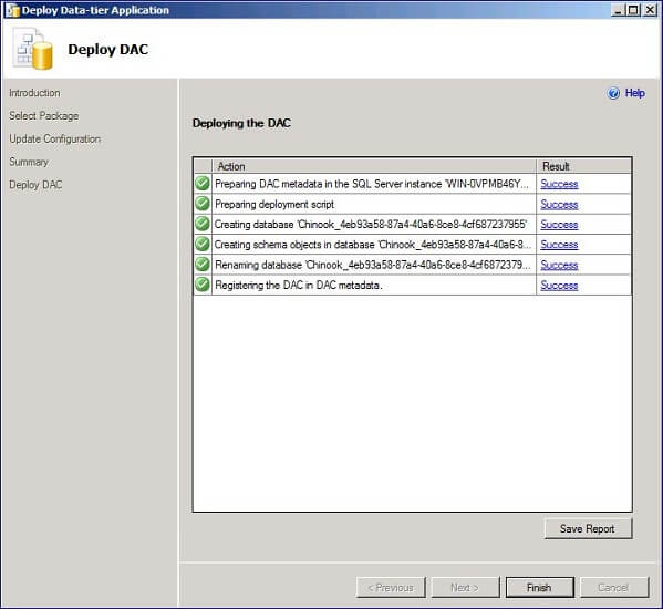 display a summary then click Next again to perform the deployment