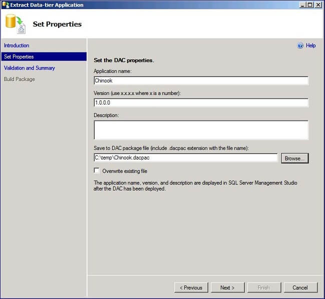 The Extract Data-tier Application wizard will be launched