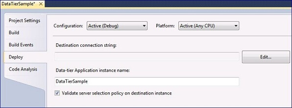 Click Deploy to view the Deploy properties