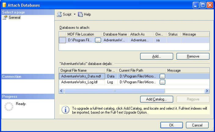 see that SQL Server 2008 has automatically identified the transaction log file 