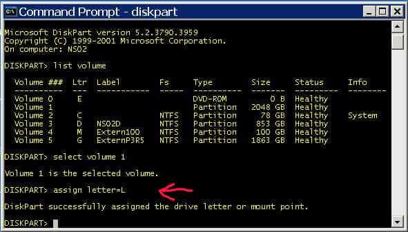 assign a drive letter to the volume with DISKPART